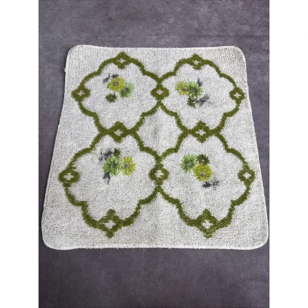 Fashion Manor‎ Green & White Vintage Floral Fringe Towel Set Cotton Retro